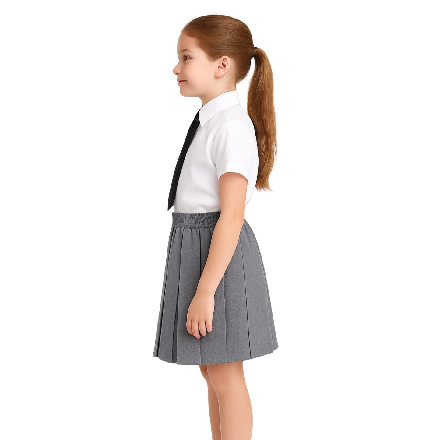 SchoolStitch® Girls Box Pleated School Skirt, Plain All-Round Elasticated Waist Pleated Skirt, Knee Length Tartan Skirts, School Uniform Girls Summer Skirts, Ages 2-18