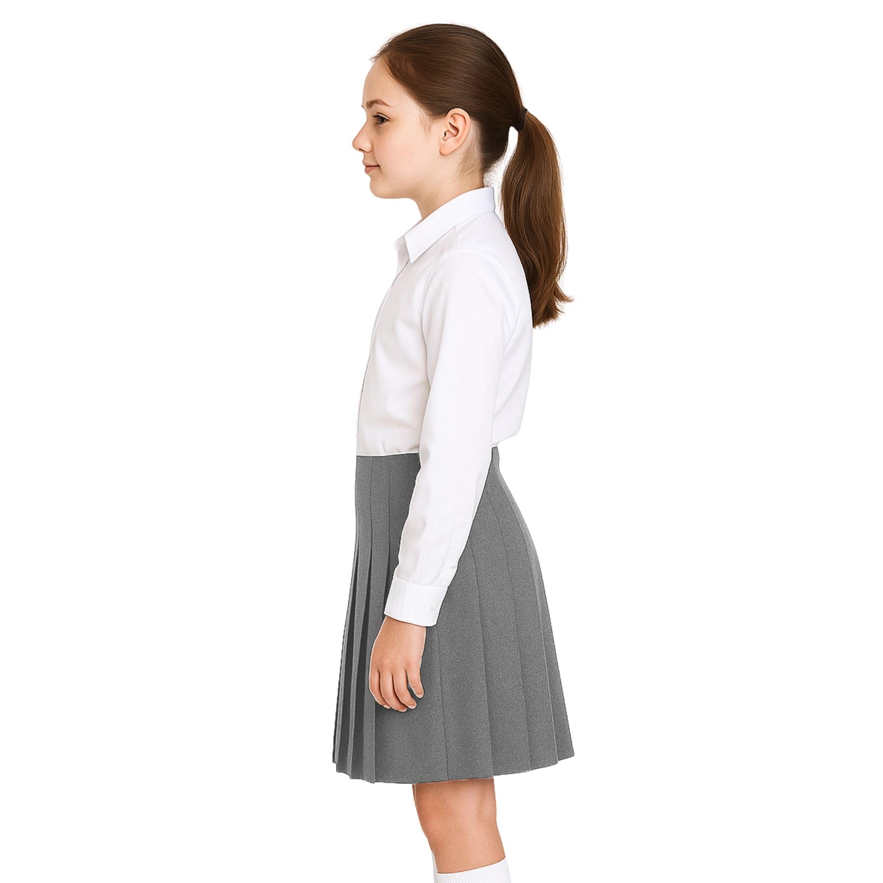 SchoolStitch® Girls School Skirts, Zip Back Top Stitched All Round Knife Pleated Skirt, Plain Girls School Uniform, Womens Formal Office Skirt, Stretchy Summer Skirts
