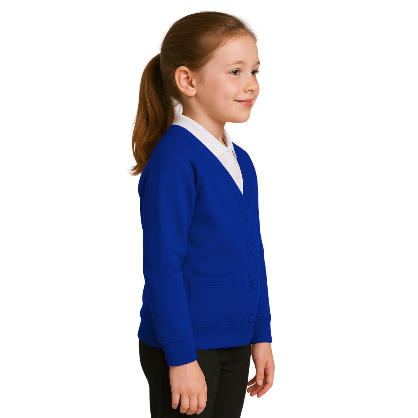 Girls Boys School Uniform Long Sleeve Cardigan, Kids Unisex Button up V Neck Jumper, Plain Sweater with Front Pockets, School Cardigans for Girls and Boys Age 2-13 Years
