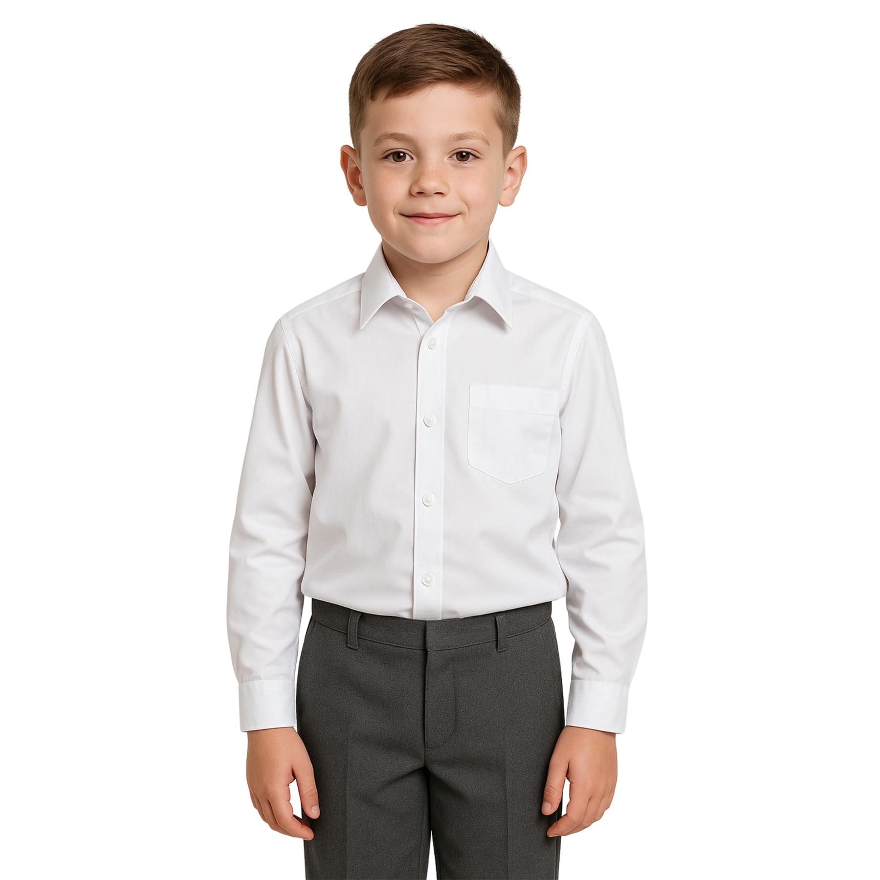 SchoolStitch® Boys School Uniform Plain Long Sleeve Shirt, Twin Pack Boy’s Button-Down Shirts with Chest Pocket, Kids Regular Fit Non Iron School Shirts, Ages 3-15+ Years