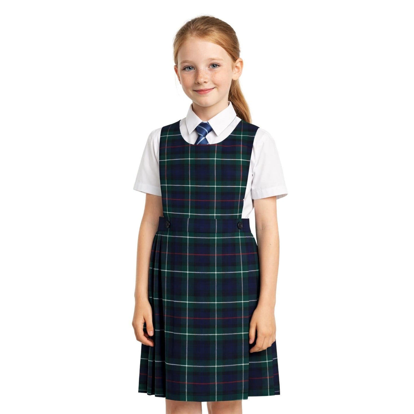 SchoolStitch® Girls School Uniform Sleeveless Pinafore Dress, Knife Pleats Wrap-Over Bib Tartan Dress, Summer School Dresses for Girls, Age 2-18 Years