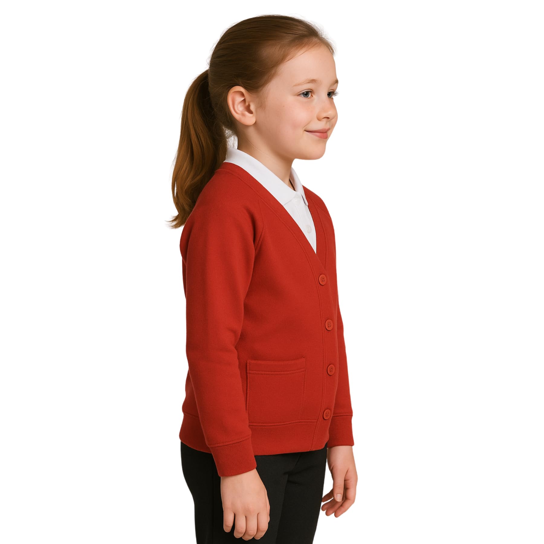 Girls Boys School Uniform Long Sleeve Cardigan, Kids Unisex Button up V Neck Jumper, Plain Sweater with Front Pockets, School Cardigans for Girls and Boys Age 2-13 Years