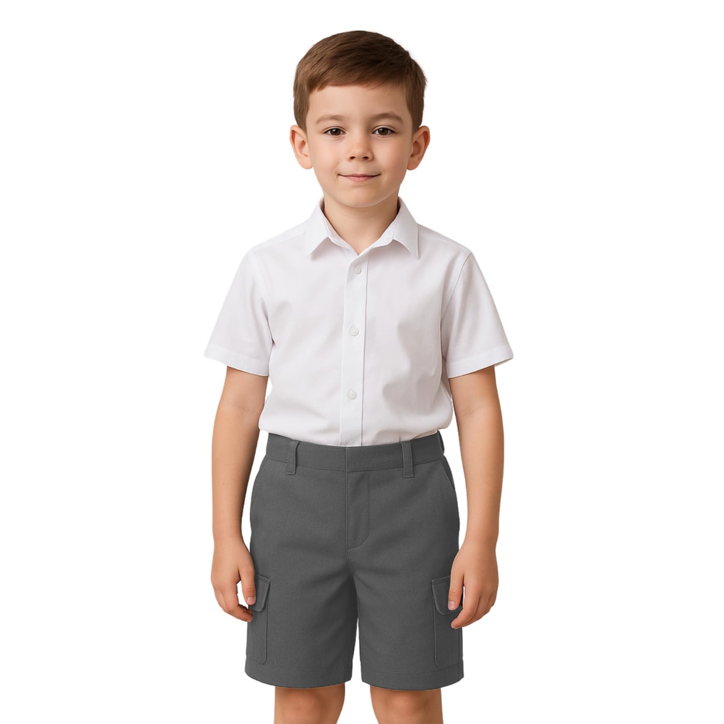 SchoolStitch® Boys School Uniform Cargo Shorts, Teflon-Coated Plain Elasticated Waist Boys Shorts with Zip and Clip Fastening, Black & Grey Uniform Summer Short Pants, Ages 3-13 Years