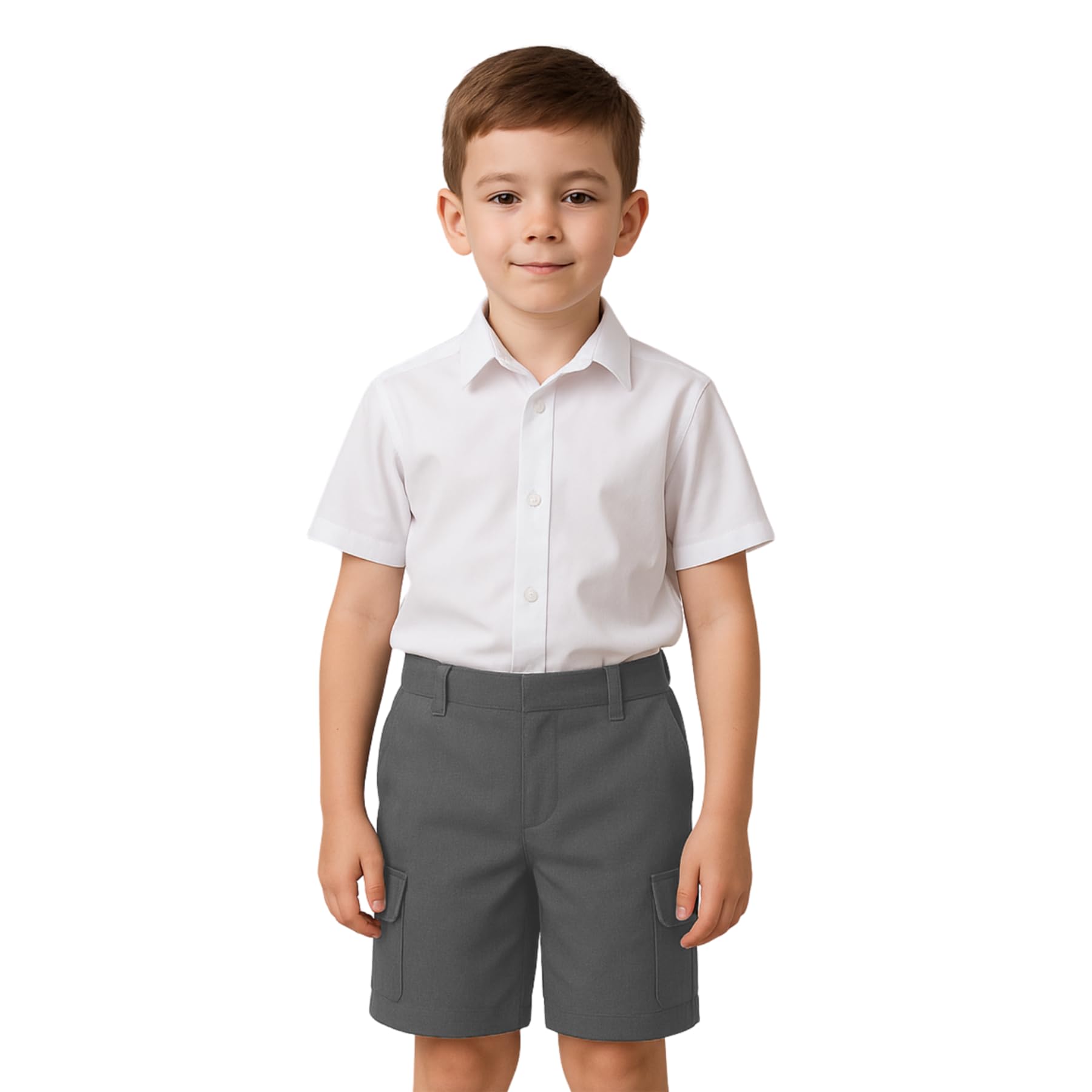 SchoolStitch® Boys School Uniform Cargo Shorts, Teflon-Coated Plain Elasticated Waist Boys Shorts with Zip and Clip Fastening, Black & Grey Uniform Summer Short Pants, Ages 3-13 Years