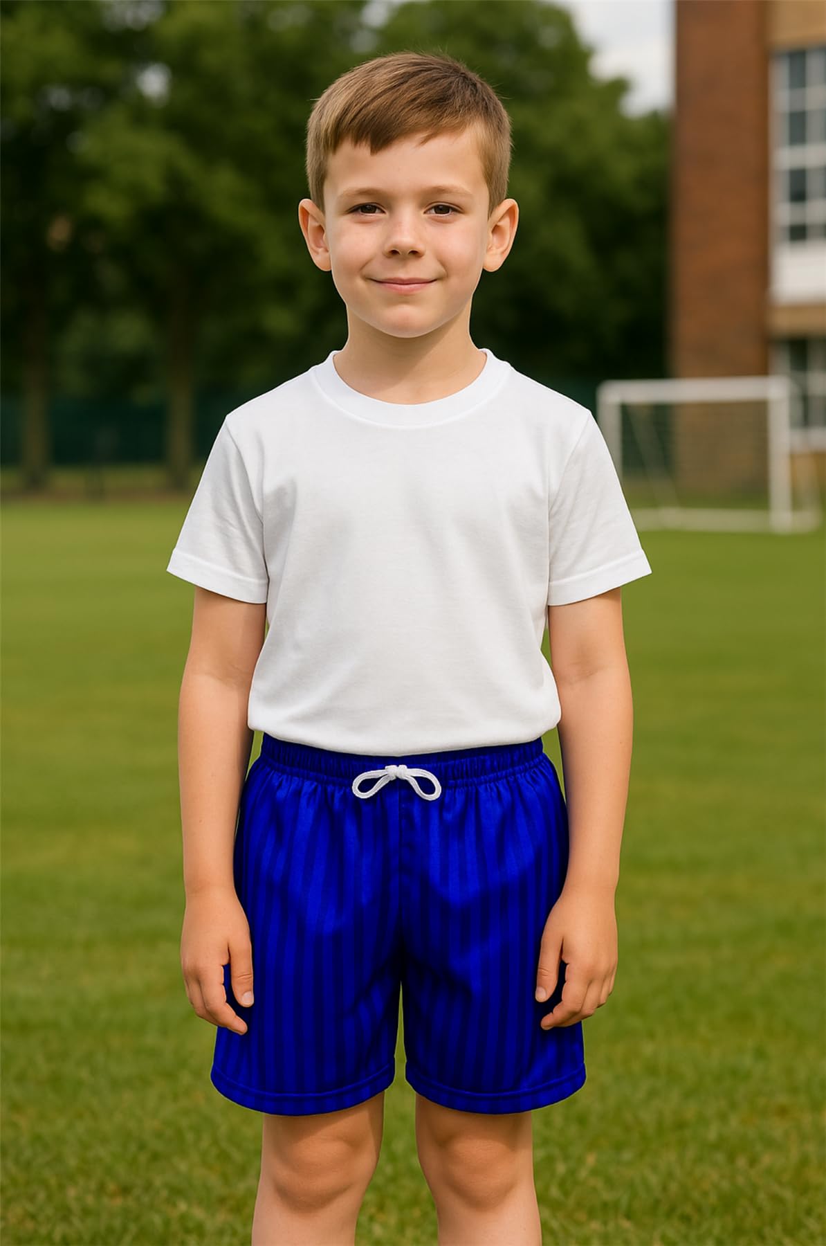 Kids Unisex Shadow Stripe PE Shorts, Girls Boys Drawstring Waist Football Shorts, School Sports Gym Running Boys and Girls’ Activewear Stretchy Short Pants, Ages 2-13