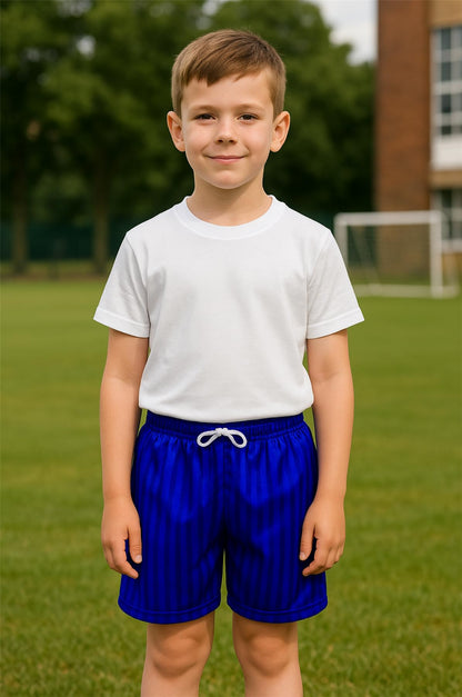 Kids Unisex Shadow Stripe PE Shorts, Girls Boys Drawstring Waist Football Shorts, School Sports Gym Running Boys and Girls’ Activewear Stretchy Short Pants, Ages 2-13