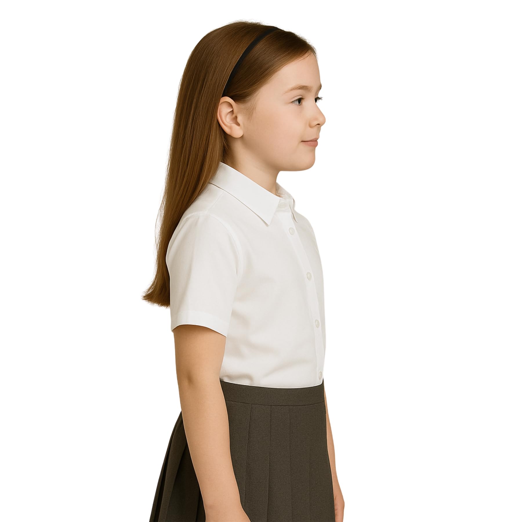 SchoolStitch® Girls Long Sleeve School Shirts, Pack of 2 Plain Collared Button Down Girls Blouse with Cuffed Sleeves, School Uniform White Shirt Kids Ages 3-15+