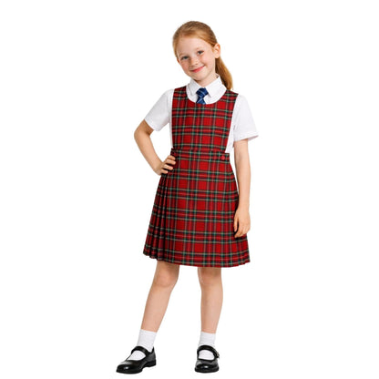 SchoolStitch® Girls School Uniform Sleeveless Pinafore Dress, Knife Pleats Wrap-Over Bib Tartan Dress, Summer School Dresses for Girls, Age 2-18 Years