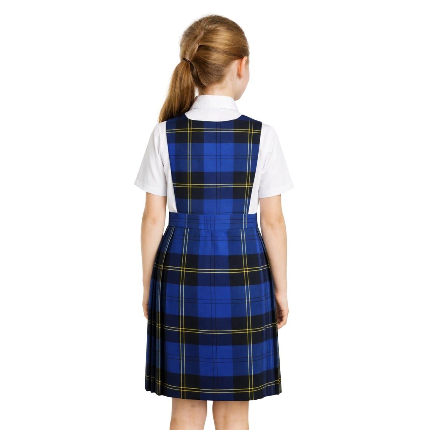 SchoolStitch® Girls School Uniform Sleeveless Pinafore Dress, Knife Pleats Wrap-Over Bib Tartan Dress, Summer School Dresses for Girls, Age 2-18 Years