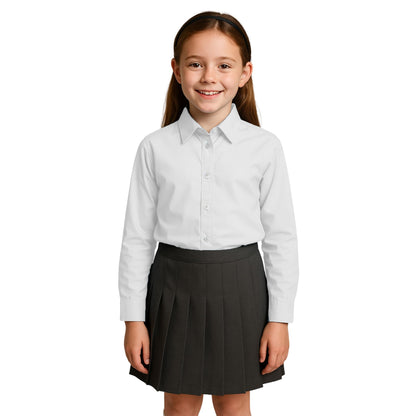 SchoolStitch® Girls Long Sleeve School Shirts, Pack of 2 Plain Collared Button Down Girls Blouse with Cuffed Sleeves, School Uniform White Shirt Kids Ages 3-15+