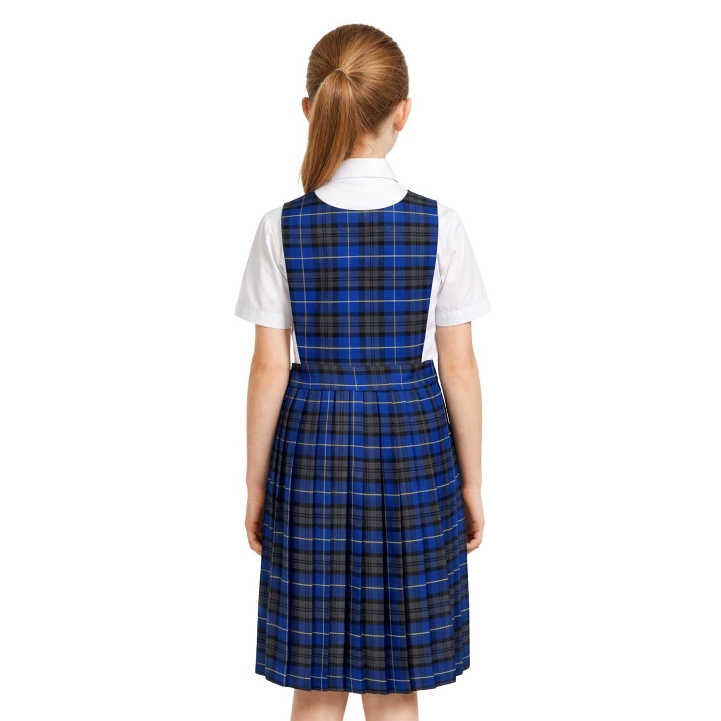 SchoolStitch® Girls School Uniform Sleeveless Pinafore Dress, Knife Pleats Wrap-Over Bib Tartan Dress, Summer School Dresses for Girls, Age 2-18 Years