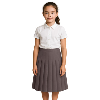 SchoolStitch® Girls School Skirt, Plain Zip Back Button Knee Length Knife Pleated Skirt, Ladies Formal Wear Skirts, Lightweight Girls School Uniform Summer Skirts