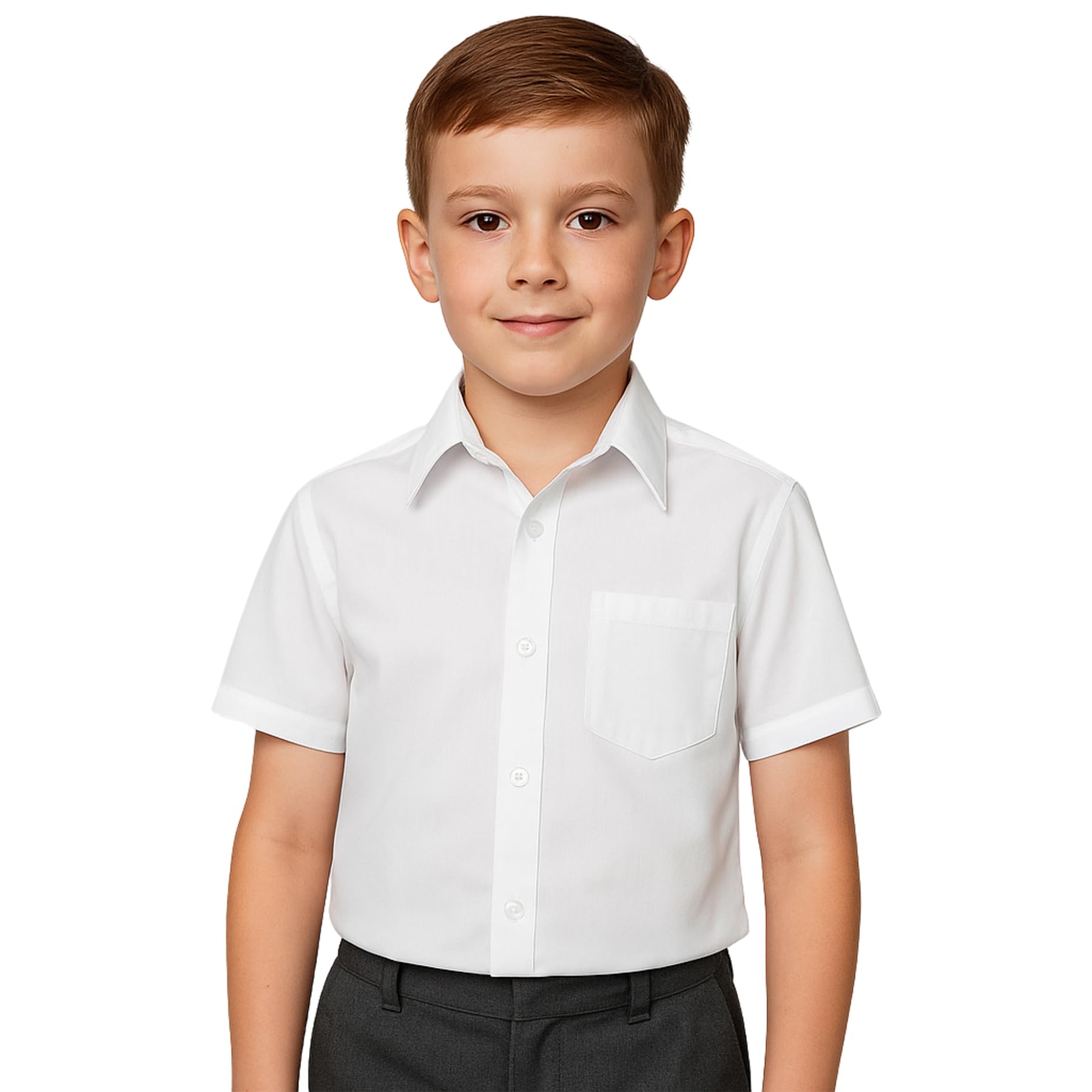 SchoolStitch® Boys School Uniform Twin Pack Short Sleeve Shirts, Kids Plain Button-Down Regular Fit Shirt with Chest Pocket, Non Iron Boys School Shirts