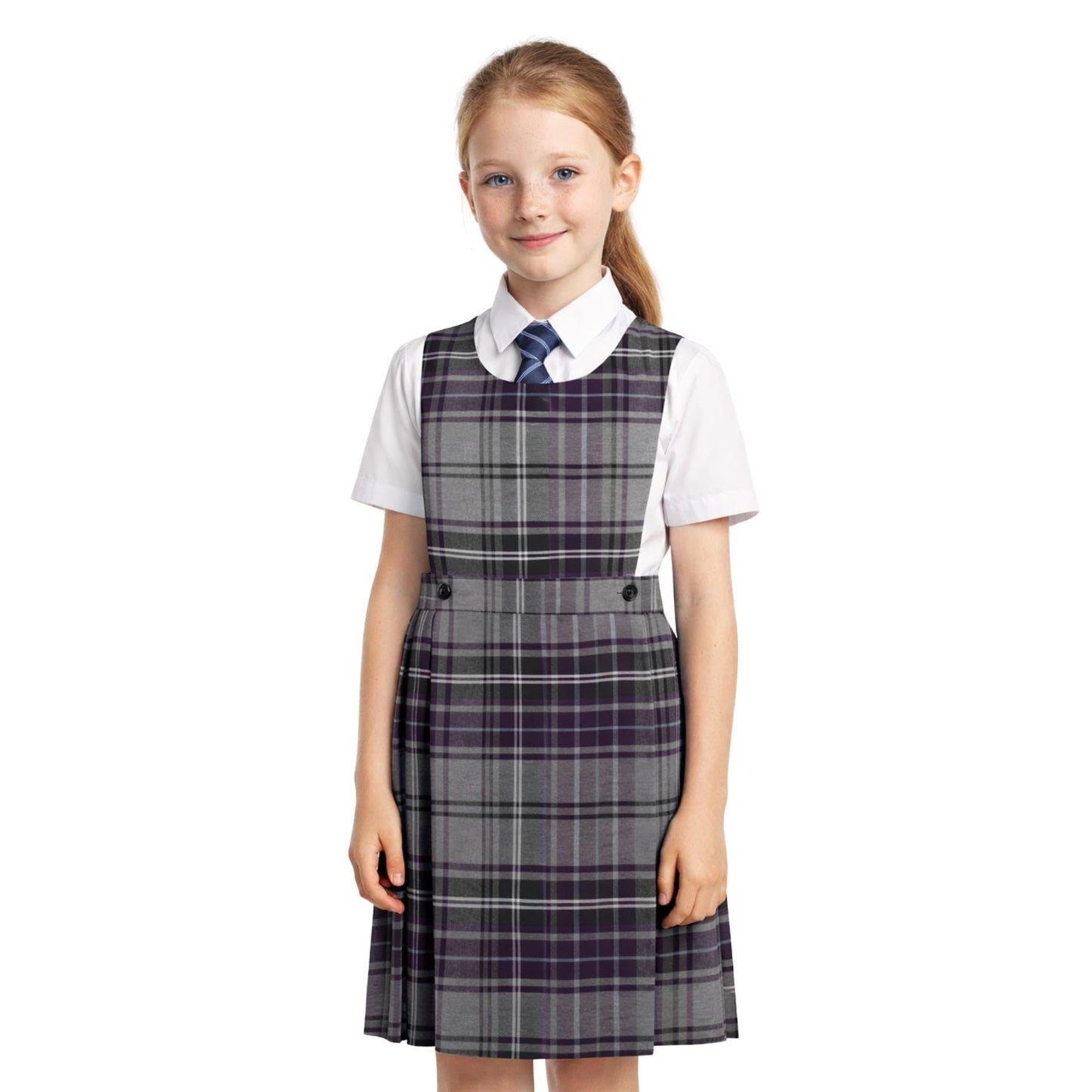SchoolStitch® Girls School Uniform Sleeveless Pinafore Dress, Knife Pleats Wrap-Over Bib Tartan Dress, Summer School Dresses for Girls, Age 2-18 Years