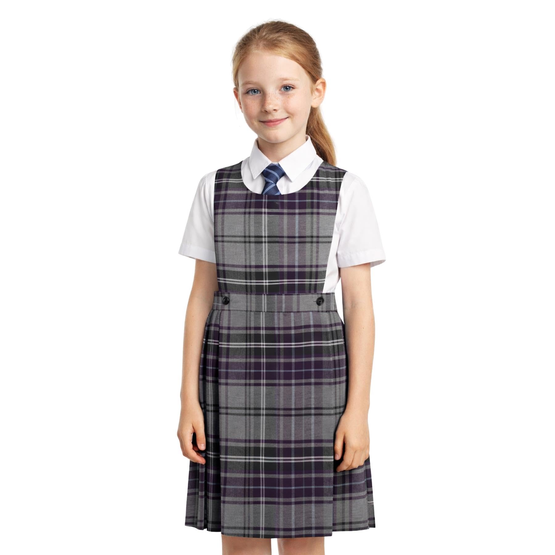 SchoolStitch® Girls School Uniform Sleeveless Pinafore Dress, Knife Pleats Wrap-Over Bib Tartan Dress, Summer School Dresses for Girls, Age 2-18 Years