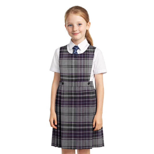 SchoolStitch® Girls School Uniform Sleeveless Pinafore Dress, Knife Pleats Wrap-Over Bib Tartan Dress, Summer School Dresses for Girls, Age 2-18 Years