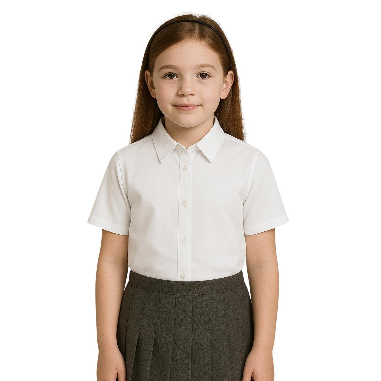 SchoolStitch® Girls Long Sleeve School Shirts, Pack of 2 Plain Collared Button Down Girls Blouse with Cuffed Sleeves, School Uniform White Shirt Kids Ages 3-15+
