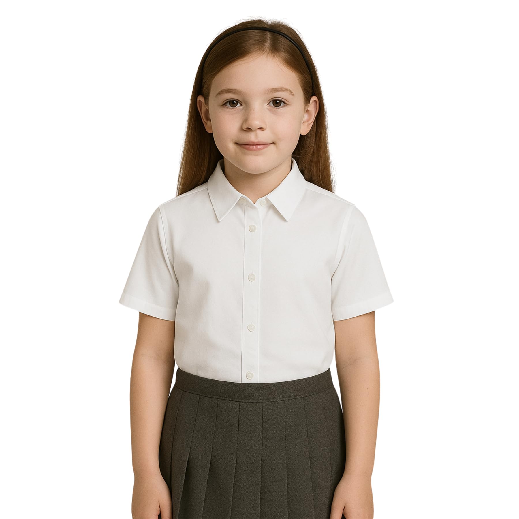 SchoolStitch® Girls Long Sleeve School Shirts, Pack of 2 Plain Collared Button Down Girls Blouse with Cuffed Sleeves, School Uniform White Shirt Kids Ages 3-15+