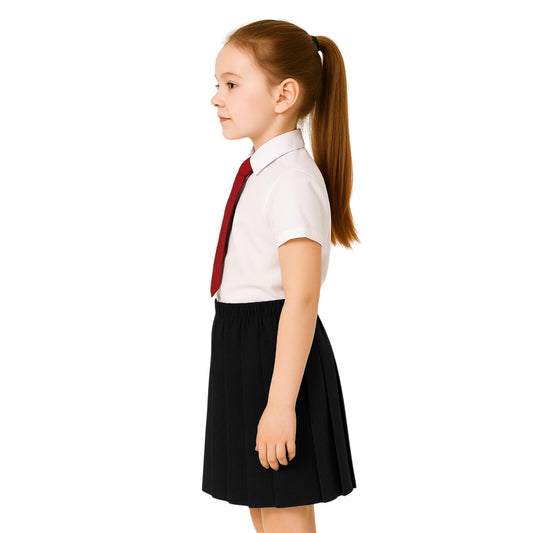 SchoolStitch® Girls Box Pleated School Skirt, Plain All-Round Elasticated Waist Pleated Skirt, Knee Length Tartan Skirts, School Uniform Girls Summer Skirts, Ages 2-18
