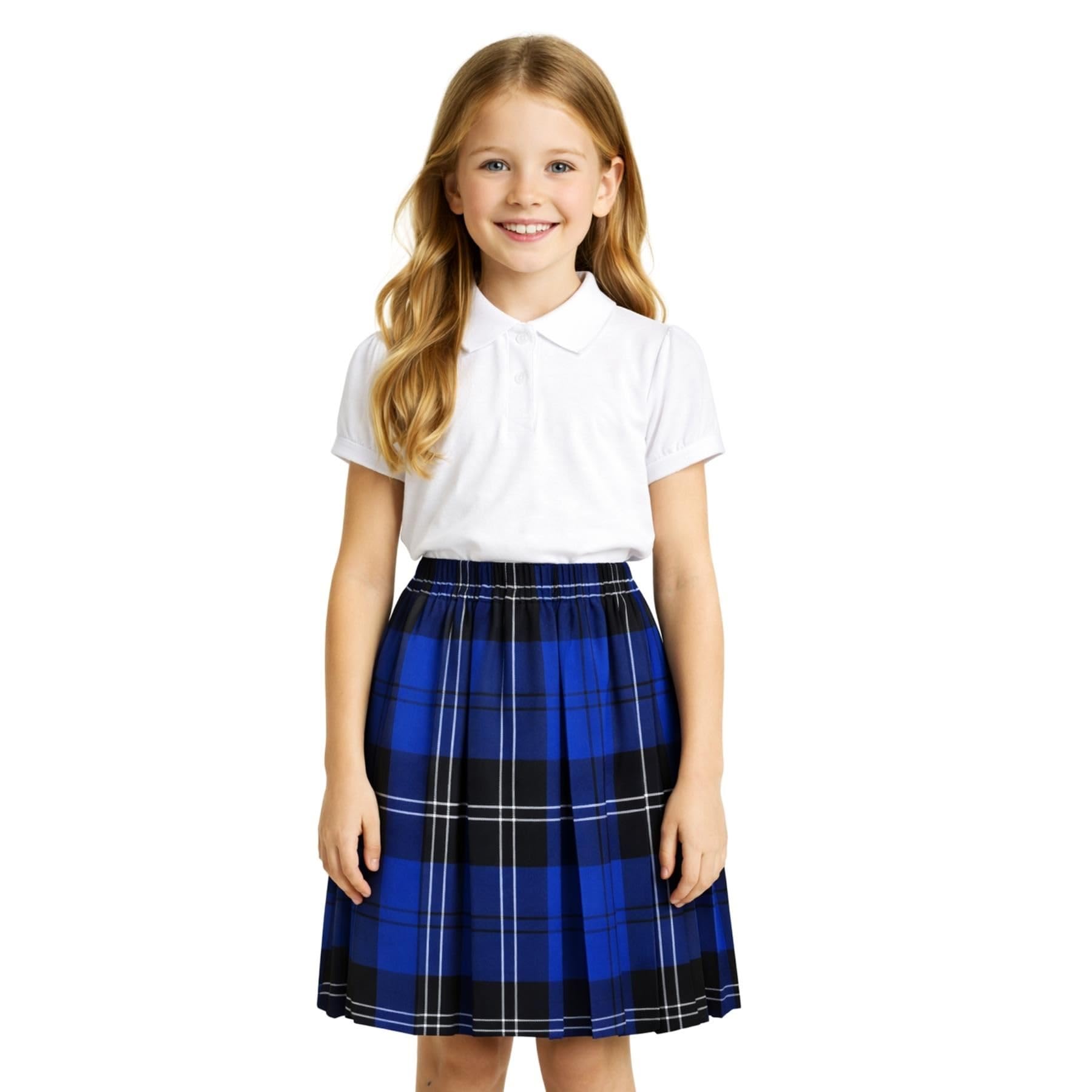 SchoolStitch® Girls Box Pleated School Skirt, Plain All-Round Elasticated Waist Pleated Skirt, Knee Length Tartan Skirts, School Uniform Girls Summer Skirts, Ages 2-48