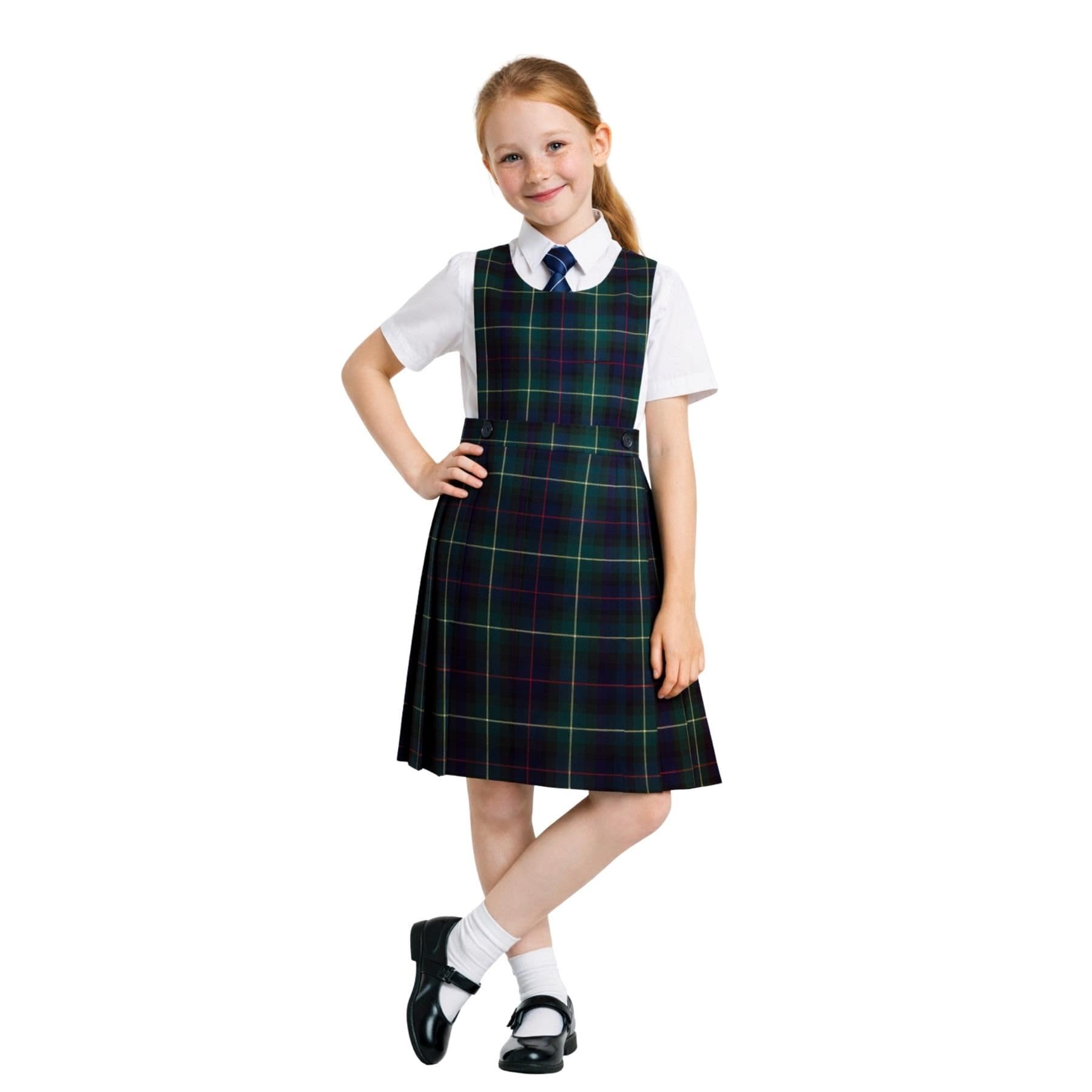 SchoolStitch® Girls School Uniform Sleeveless Pinafore Dress, Knife Pleats Wrap-Over Bib Tartan Dress, Summer School Dresses for Girls, Age 2-18 Years