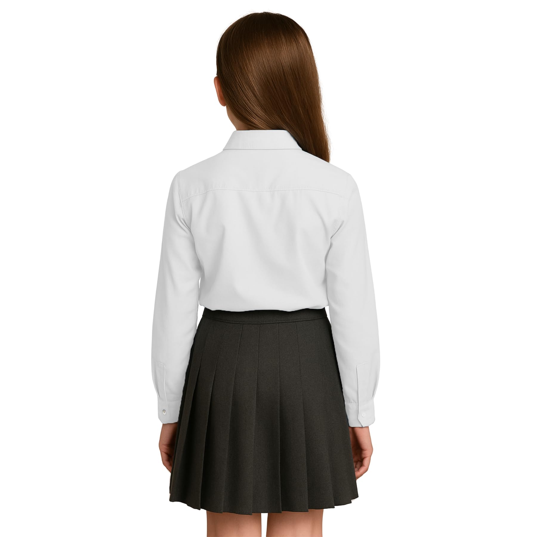 SchoolStitch® Girls Long Sleeve School Shirts, Pack of 2 Plain Collared Button Down Girls Blouse with Cuffed Sleeves, School Uniform White Shirt Kids Ages 3-15+