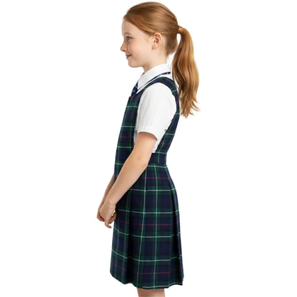 SchoolStitch® Girls School Uniform Sleeveless Pinafore Dress, Knife Pleats Wrap-Over Bib Tartan Dress, Summer School Dresses for Girls, Age 2-18 Years