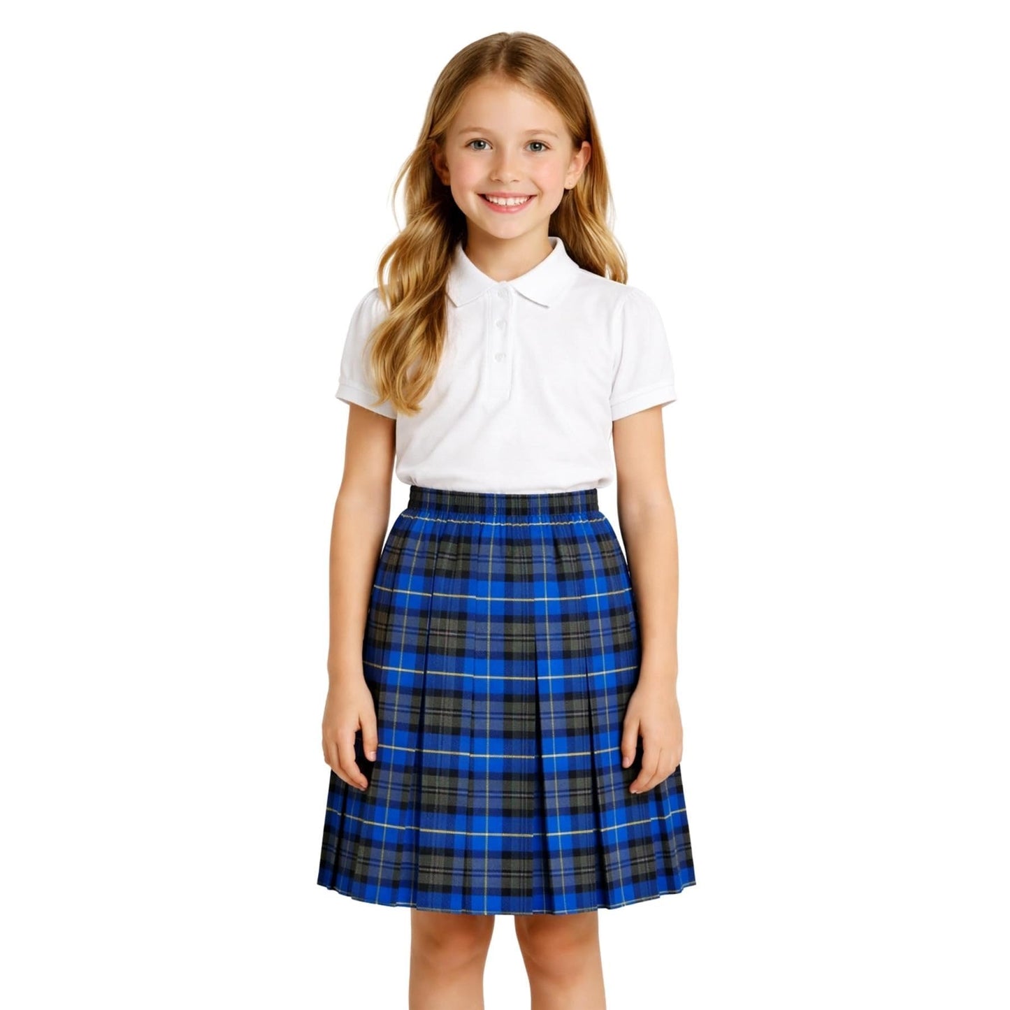 SchoolStitch® Girls Box Pleated School Skirt, Plain All-Round Elasticated Waist Pleated Skirt, Knee Length Tartan Skirts, School Uniform Girls Summer Skirts, Ages 2-71