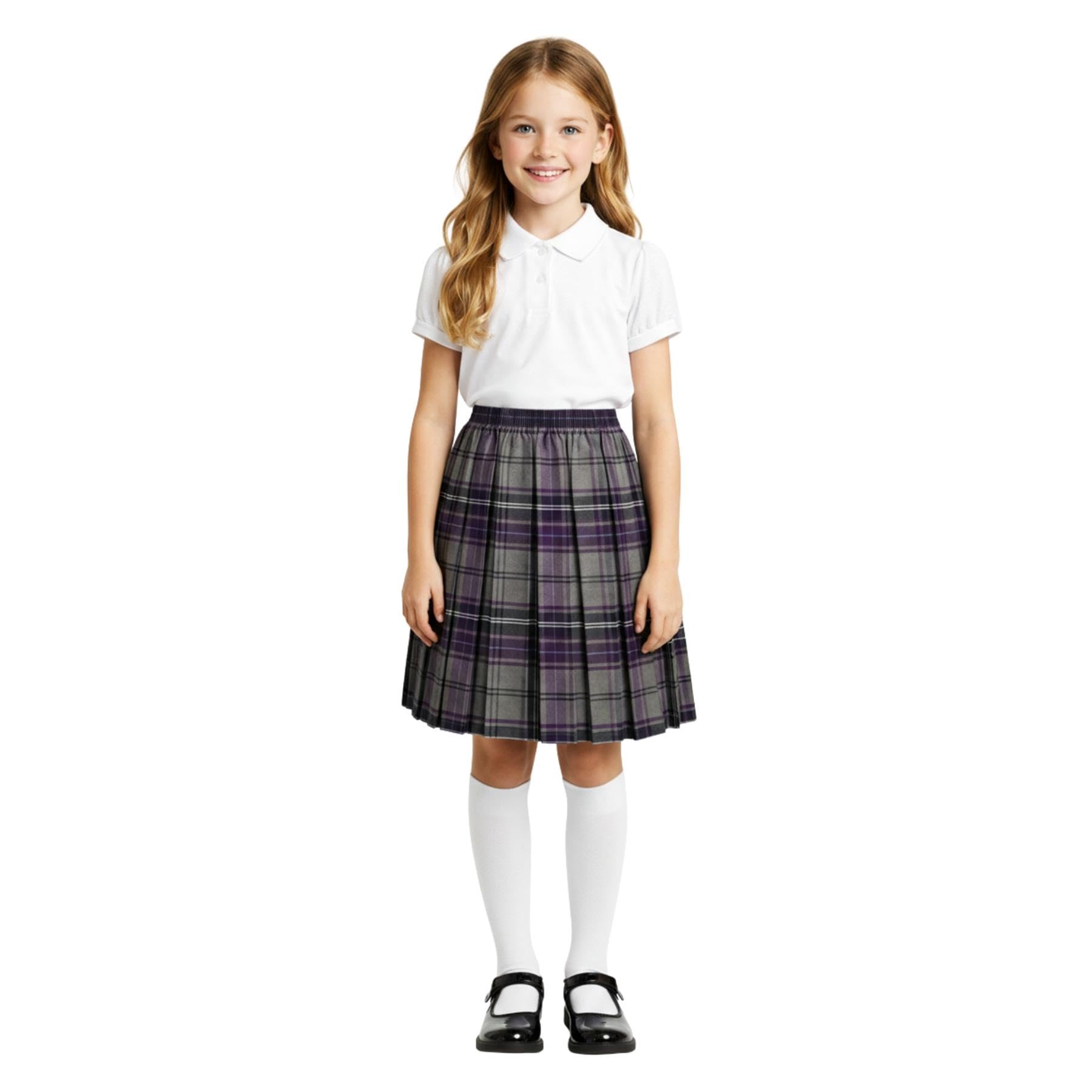 SchoolStitch® Girls Box Pleated School Skirt, Plain All-Round Elasticated Waist Pleated Skirt, Knee Length Tartan Skirts, School Uniform Girls Summer Skirts, Ages 2-33