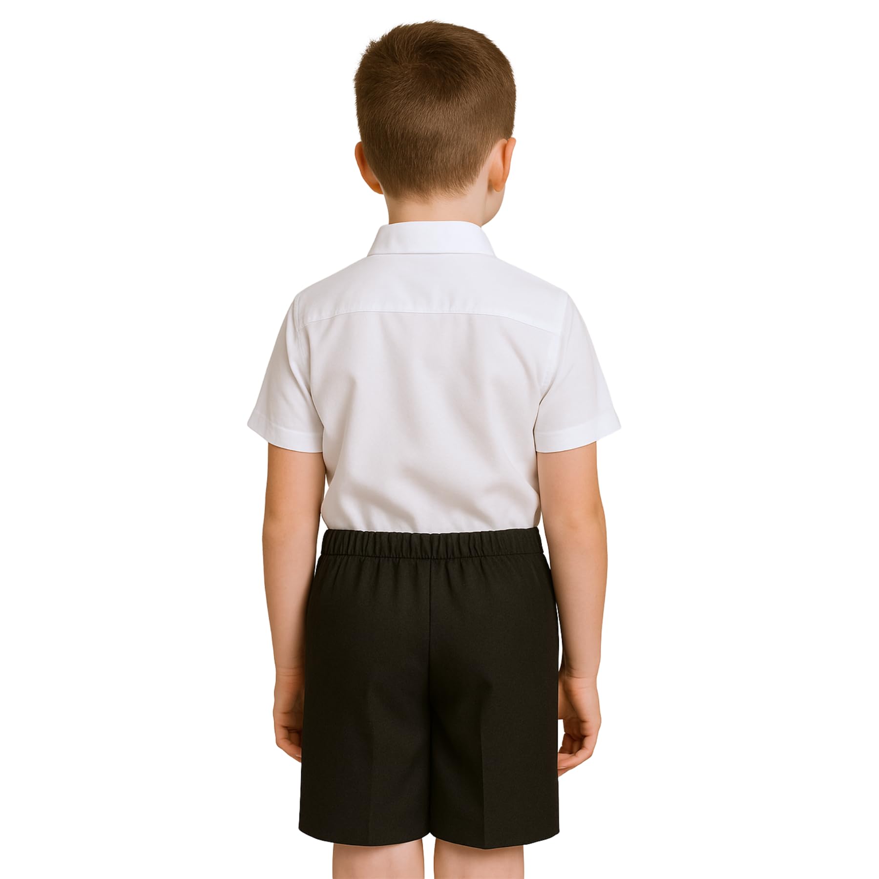 Boys School Shorts, Half Elastic Back Knee Length Pull On Shorts with Pockets, Kids Plain Teflon Coated Black Short Pants, School Uniform Boys Ages 2-13