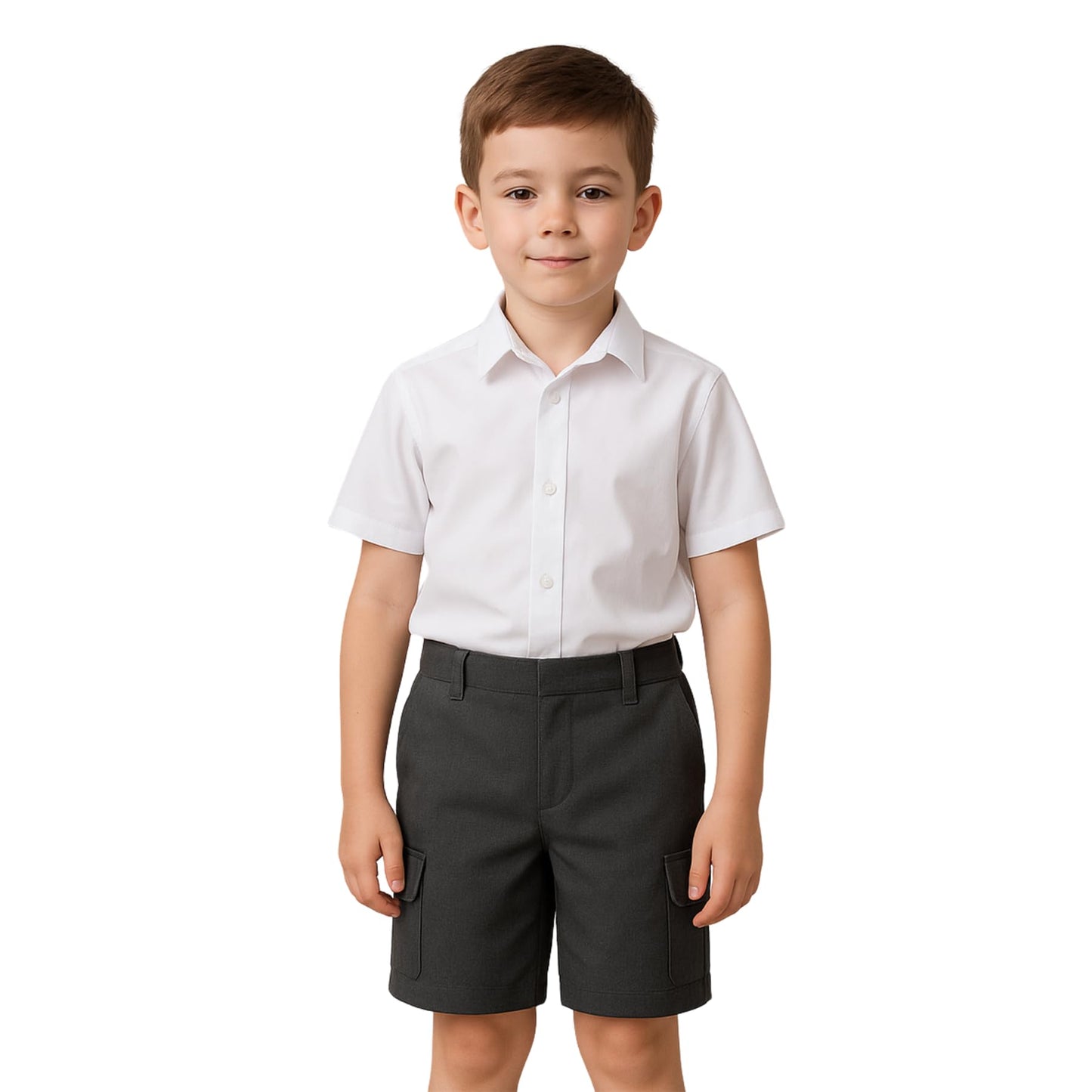 SchoolStitch® Boys School Uniform Cargo Shorts, Teflon-Coated Plain Elasticated Waist Boys Shorts with Zip and Clip Fastening, Black & Grey Uniform Summer Short Pants, Ages 3-13 Years