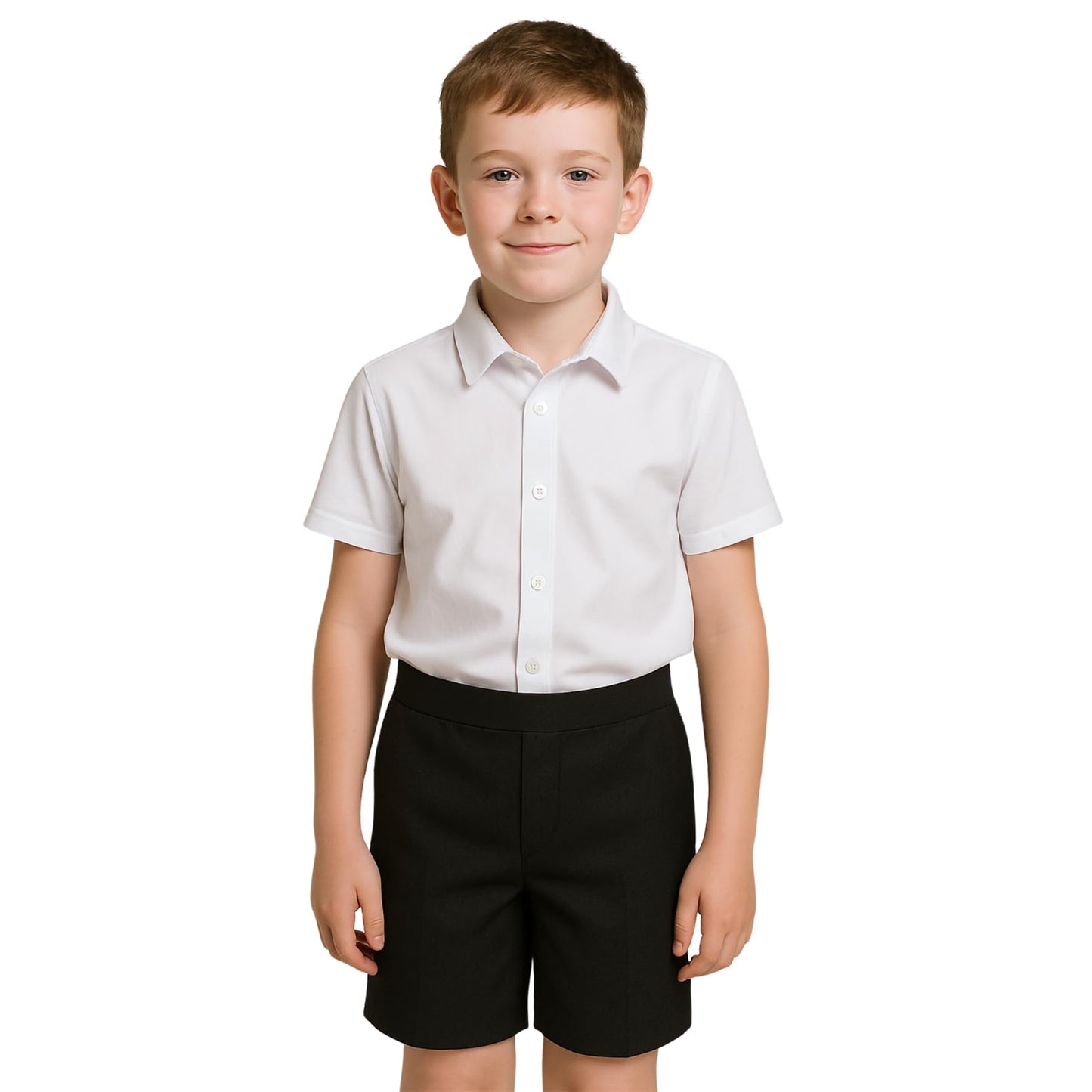 Boys School Shorts, Half Elastic Back Knee Length Pull On Shorts with Pockets, Kids Plain Teflon Coated Black Short Pants, School Uniform Boys Ages 2-13