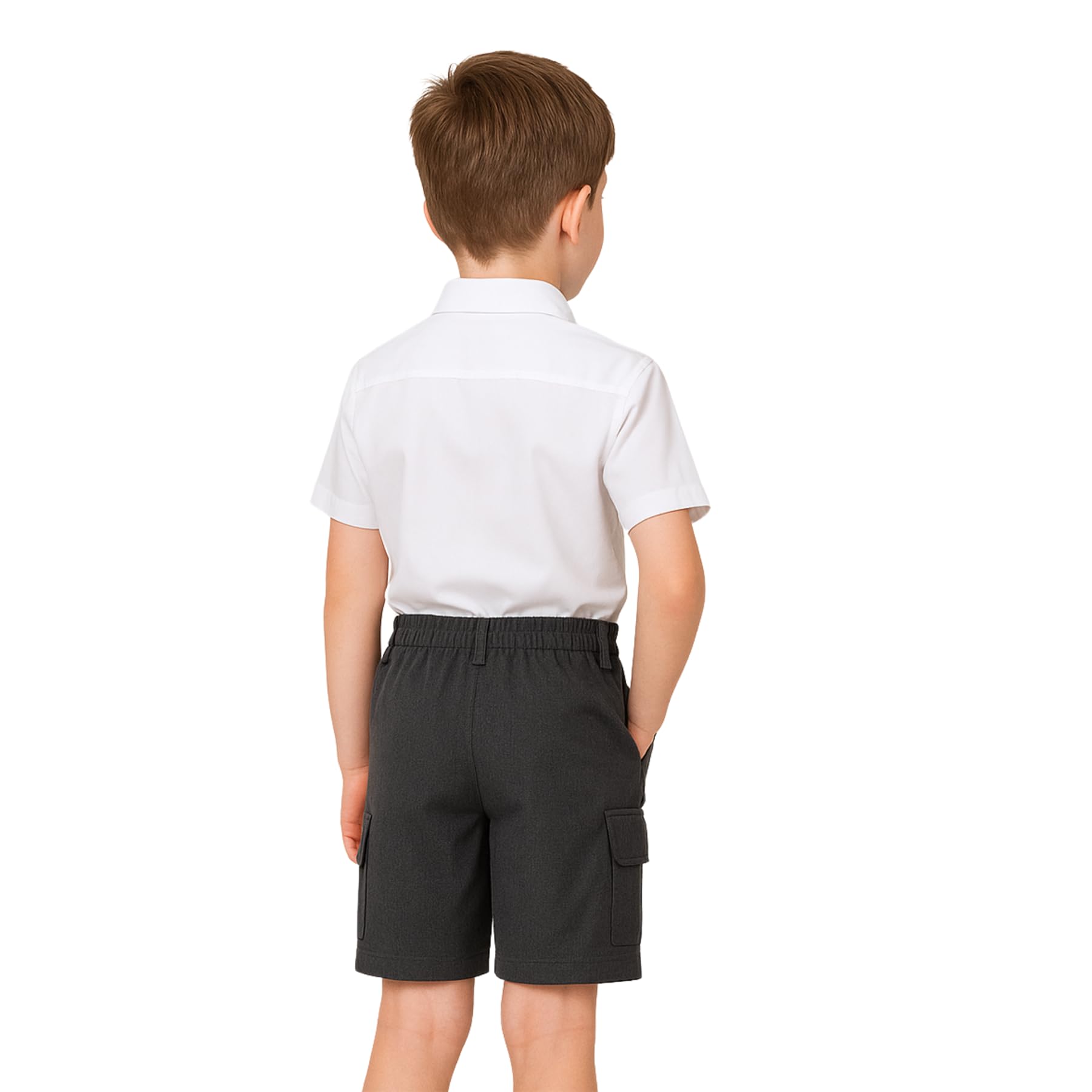 SchoolStitch® Boys School Uniform Cargo Shorts, Teflon-Coated Plain Elasticated Waist Boys Shorts with Zip and Clip Fastening, Black & Grey Uniform Summer Short Pants, Ages 3-13 Years