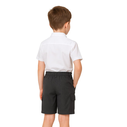 SchoolStitch® Boys School Uniform Cargo Shorts, Teflon-Coated Plain Elasticated Waist Boys Shorts with Zip and Clip Fastening, Black & Grey Uniform Summer Short Pants, Ages 3-13 Years