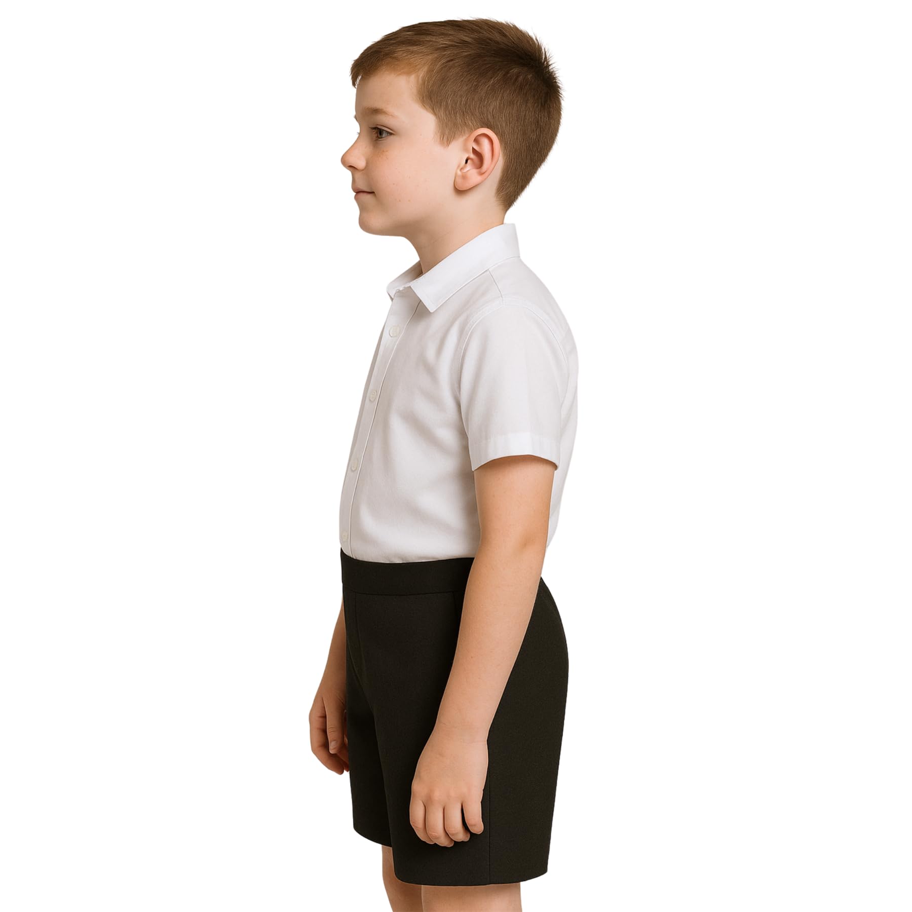 Boys School Shorts, Half Elastic Back Knee Length Pull On Shorts with Pockets, Kids Plain Teflon Coated Black Short Pants, School Uniform Boys Ages 2-13