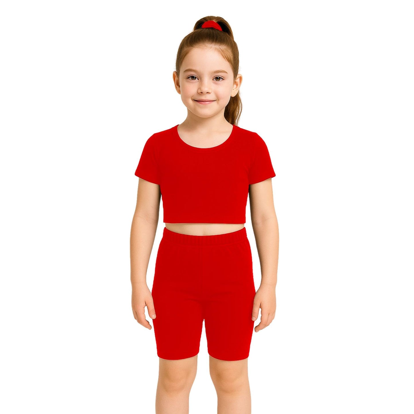School Stitch® 3 Piece Gymnastics Leotards for Girls Set, Plain Microfibre Half Sleeve Crop Tops with Elastic Waist Shorts & Scrunchie, Dance Costume Ballet Leotards for Girls Gymnastics Kids Age 3-13