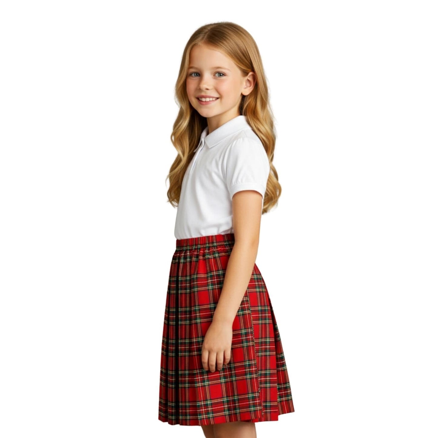 SchoolStitch® Girls Box Pleated School Skirt, Plain All-Round Elasticated Waist Pleated Skirt, Knee Length Tartan Skirts, School Uniform Girls Summer Skirts, Ages 2-60