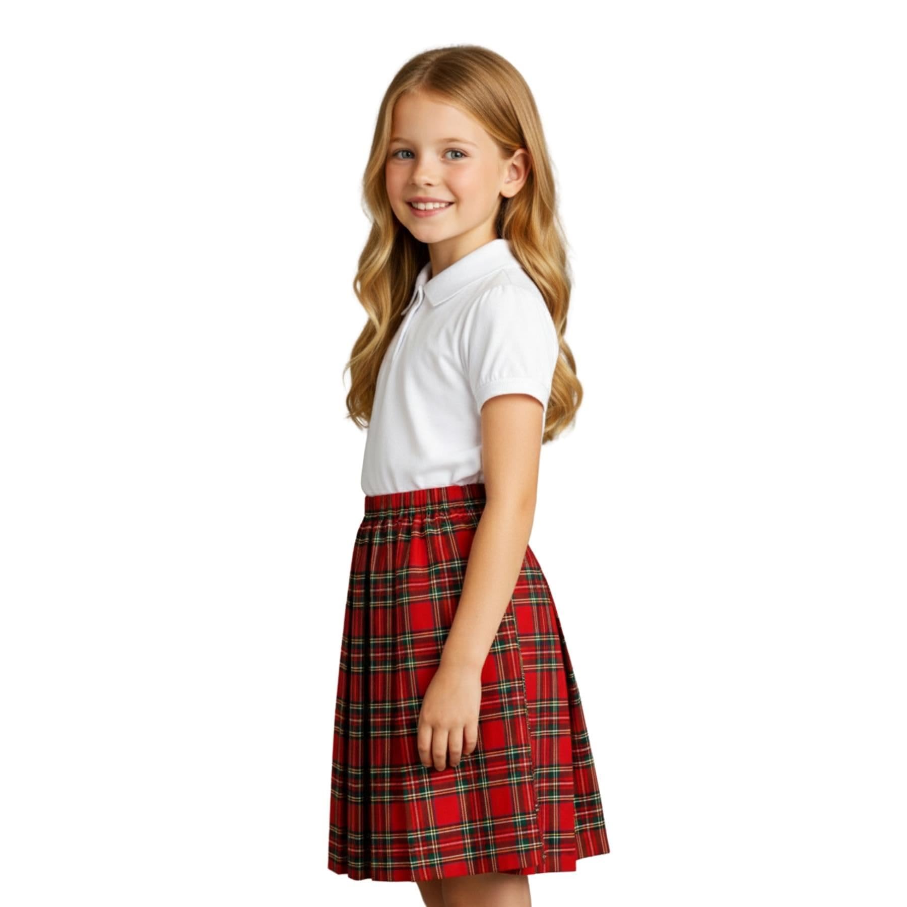 SchoolStitch® Girls Box Pleated School Skirt, Plain All-Round Elasticated Waist Pleated Skirt, Knee Length Tartan Skirts, School Uniform Girls Summer Skirts, Ages 2-60