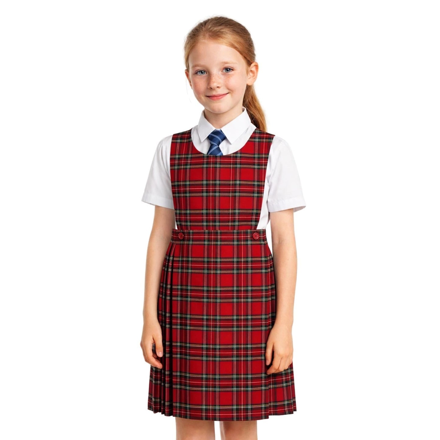 SchoolStitch® Girls School Uniform Sleeveless Pinafore Dress, Knife Pleats Wrap-Over Bib Tartan Dress, Summer School Dresses for Girls, Age 2-18 Years