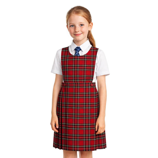 SchoolStitch® Girls School Uniform Sleeveless Pinafore Dress, Knife Pleats Wrap-Over Bib Tartan Dress, Summer School Dresses for Girls, Age 2-18 Years
