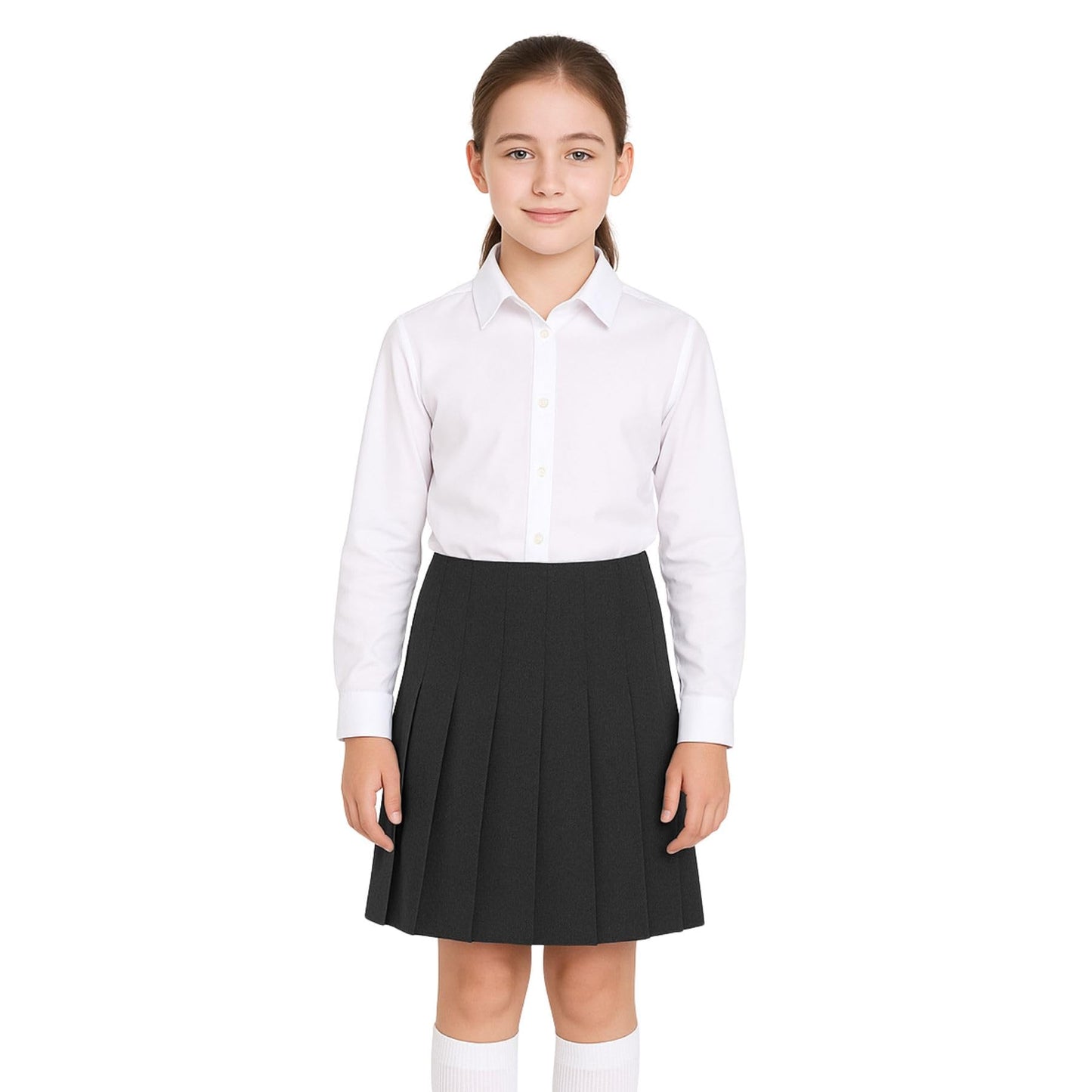 SchoolStitch® Girls School Skirts, Zip Back Top Stitched All Round Knife Pleated Skirt, Plain Girls School Uniform, Womens Formal Office Skirt, Stretchy Summer Skirts