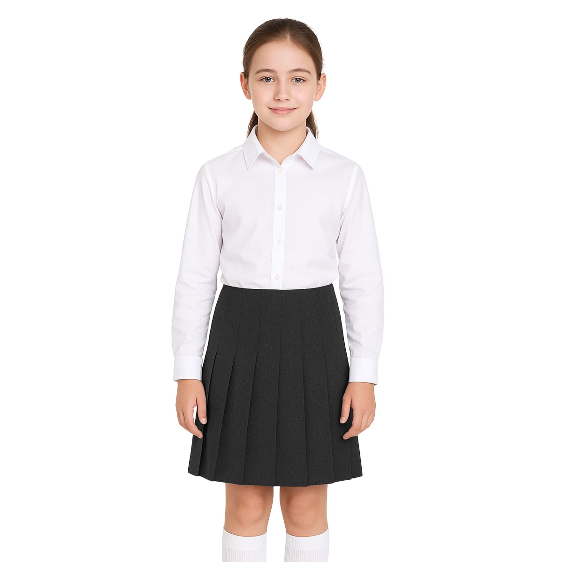 SchoolStitch® Girls School Skirts, Zip Back Top Stitched All Round Knife Pleated Skirt, Plain Girls School Uniform, Womens Formal Office Skirt, Stretchy Summer Skirts