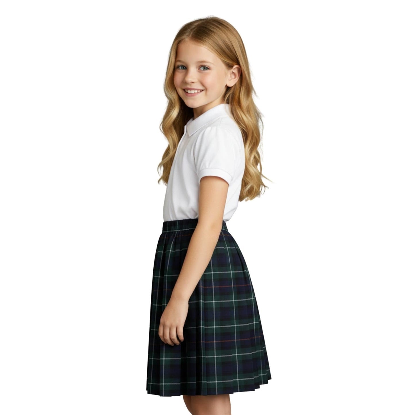 SchoolStitch® Girls Box Pleated School Skirt, Plain All-Round Elasticated Waist Pleated Skirt, Knee Length Tartan Skirts, School Uniform Girls Summer Skirts, Ages 2-26