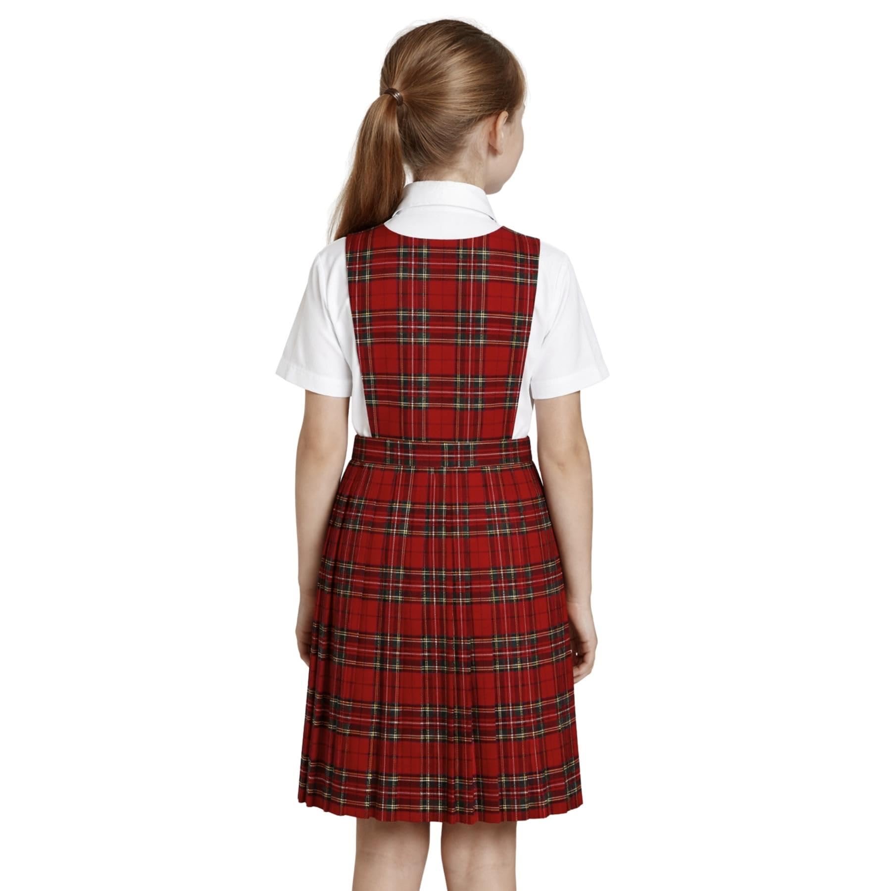 SchoolStitch® Girls School Uniform Sleeveless Pinafore Dress, Knife Pleats Wrap-Over Bib Tartan Dress, Summer School Dresses for Girls, Age 2-18 Years