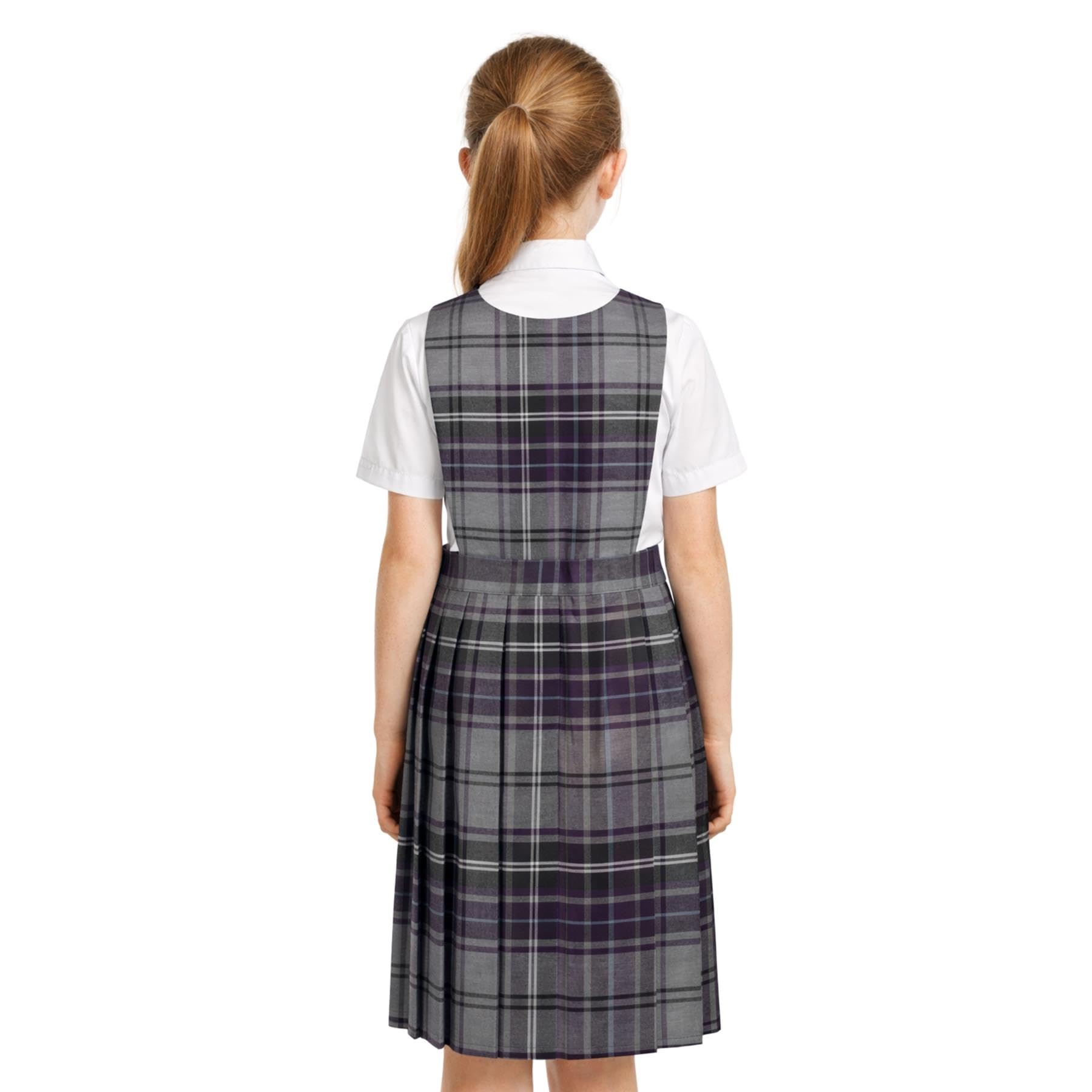 SchoolStitch® Girls School Uniform Sleeveless Pinafore Dress, Knife Pleats Wrap-Over Bib Tartan Dress, Summer School Dresses for Girls, Age 2-18 Years