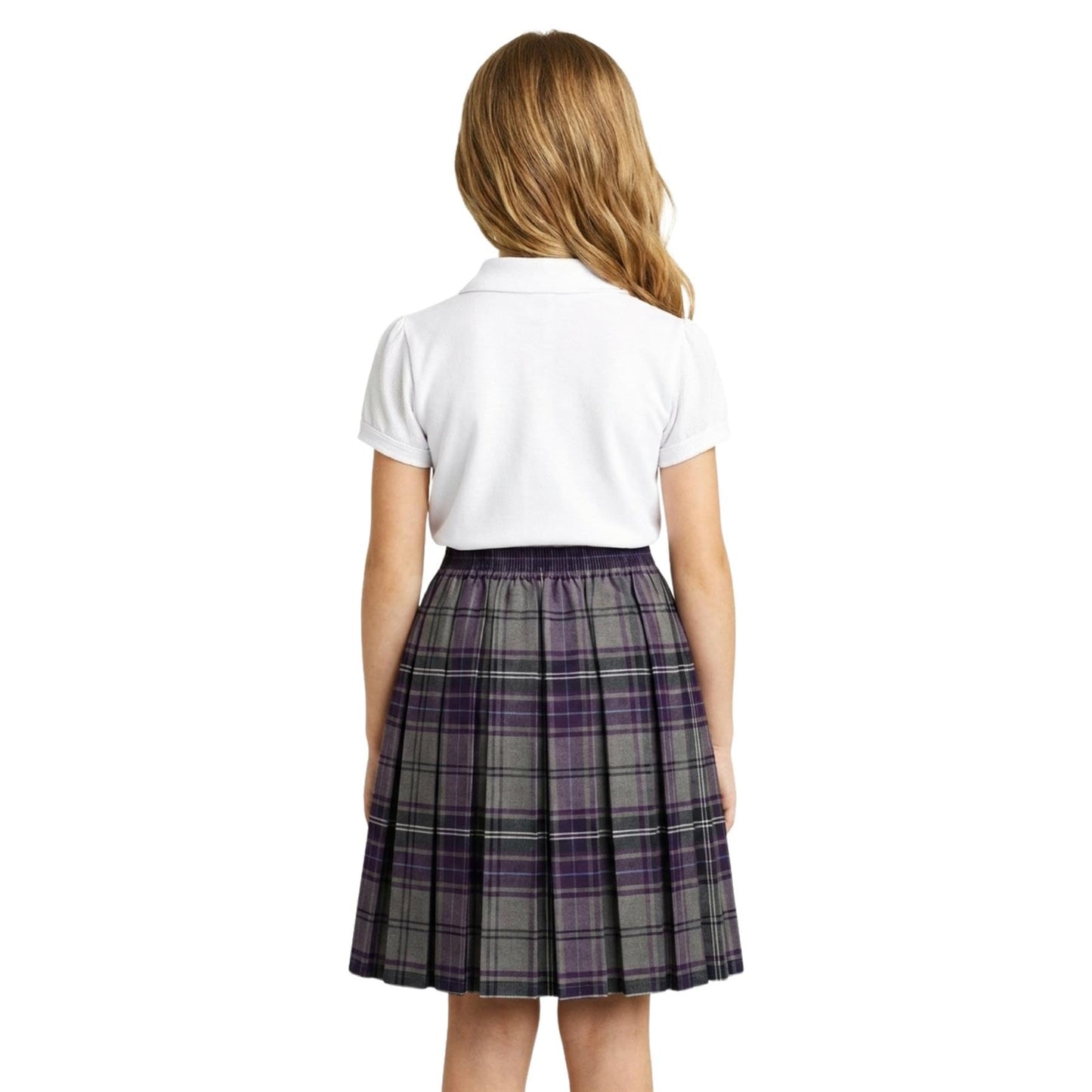 SchoolStitch® Girls Box Pleated School Skirt, Plain All-Round Elasticated Waist Pleated Skirt, Knee Length Tartan Skirts, School Uniform Girls Summer Skirts, Ages 2-32