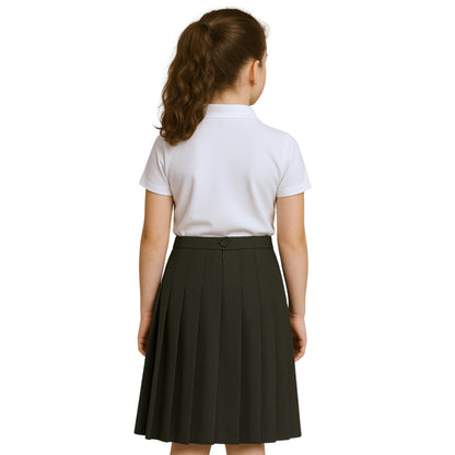 SchoolStitch® Girls School Skirt, Plain Zip Back Button Knee Length Knife Pleated Skirt, Ladies Formal Wear Skirts, Lightweight Girls School Uniform Summer Skirts