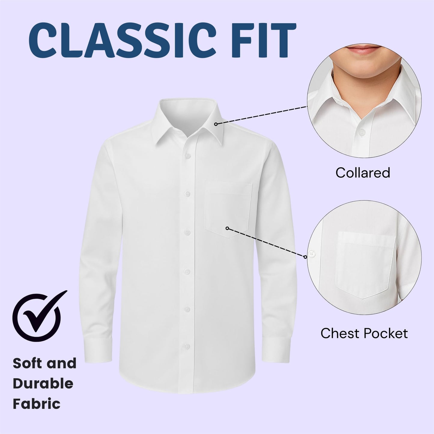 SchoolStitch® Boys School Uniform Plain Long Sleeve Shirt, Twin Pack Boy’s Button-Down Shirts with Chest Pocket, Kids Regular Fit Non Iron School Shirts, Ages 3-15+ Years