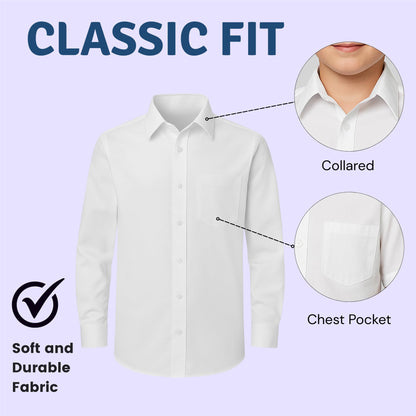 SchoolStitch® Boys School Uniform Plain Long Sleeve Shirt, Twin Pack Boy’s Button-Down Shirts with Chest Pocket, Kids Regular Fit Non Iron School Shirts, Ages 3-15+ Years
