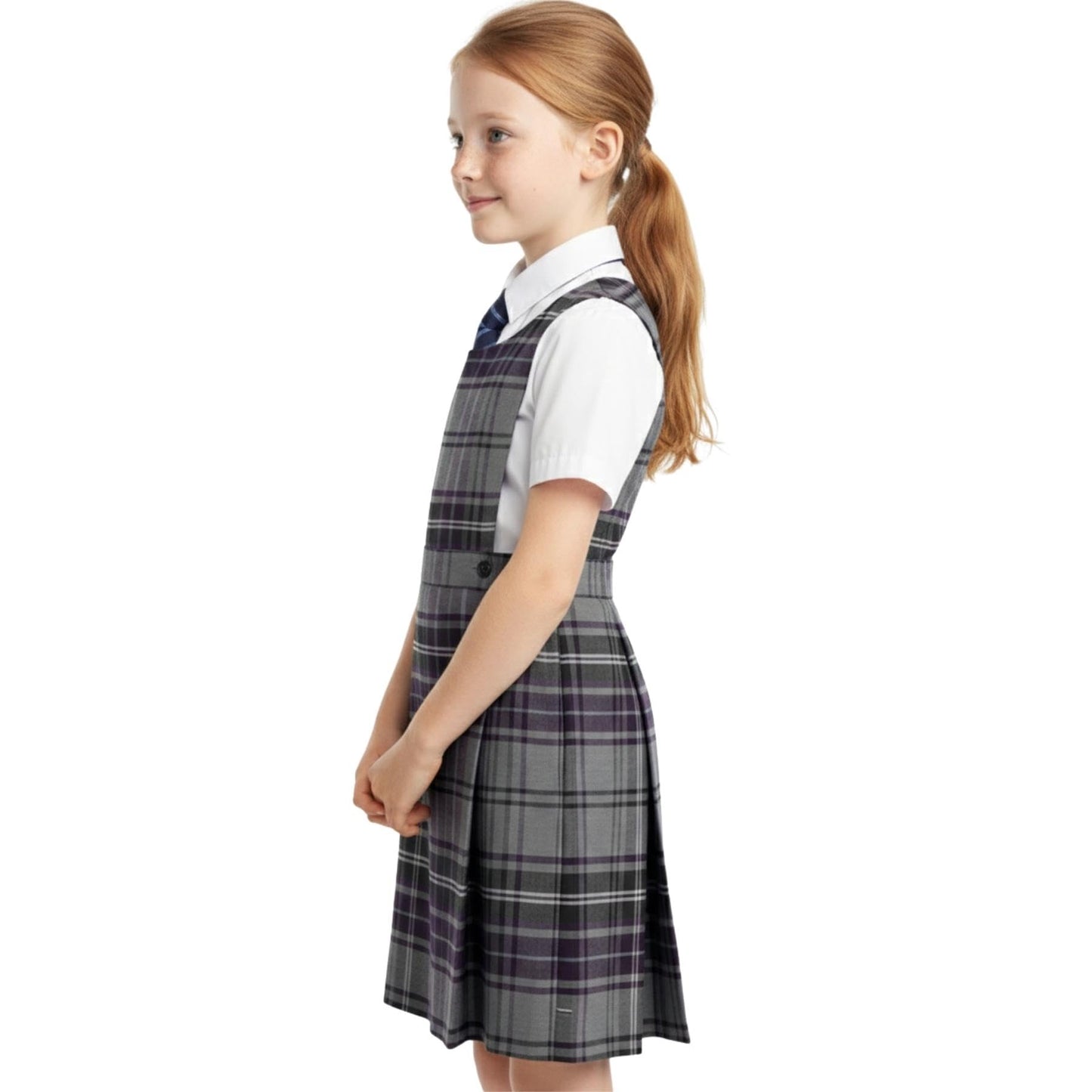 SchoolStitch® Girls School Uniform Sleeveless Pinafore Dress, Knife Pleats Wrap-Over Bib Tartan Dress, Summer School Dresses for Girls, Age 2-18 Years